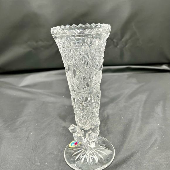 Vintage Hofbauer Byrdes Crystal Vase Bud Vase Clear Birds Over 24% Lead Crystal - Picture 7 of 11